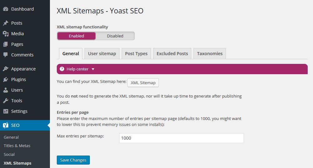 yoast seo xml sitemap